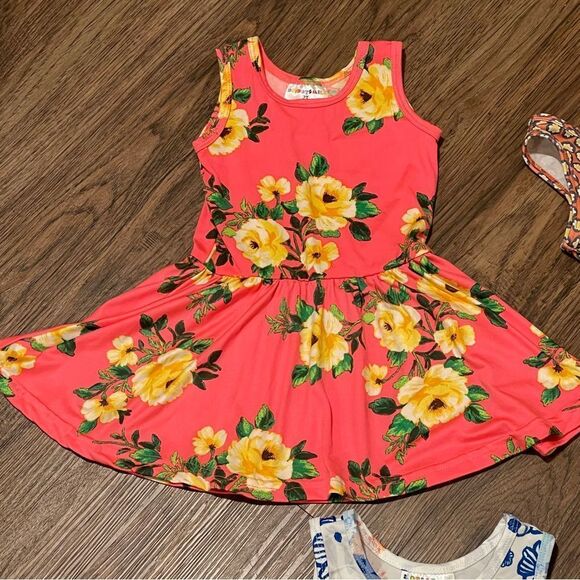 Dot Dot Smile 3 Sleeveless Twirl Floral Pattern Dresses Orange White Blue sz 2T - Picture 3 of 12